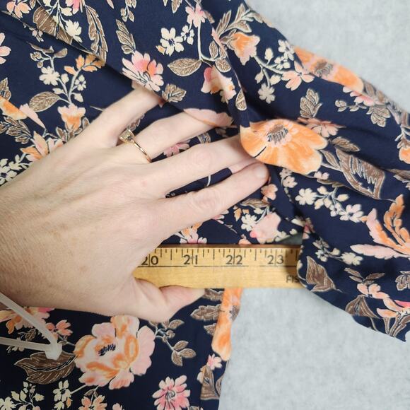Old Navy Dark Floral Midi Dress Plus 2X Blue Orange Autumn Puff Sleeve Cottage - Picture 12 of 14